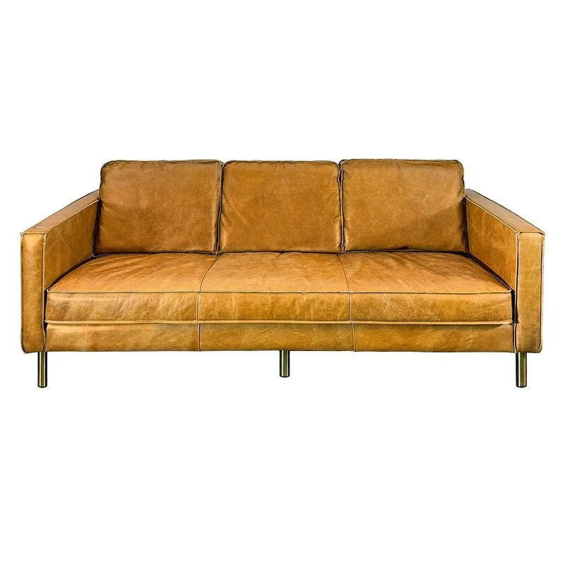 Natural Luxury Distressed Leather Minimalist Sofa - 78.8W x 35.5D x 33.5H