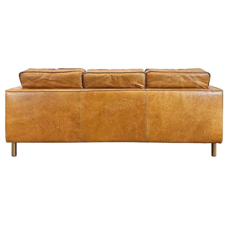 Natural Luxury Distressed Leather Minimalist Sofa - 78.8W x 35.5D x 33.5H