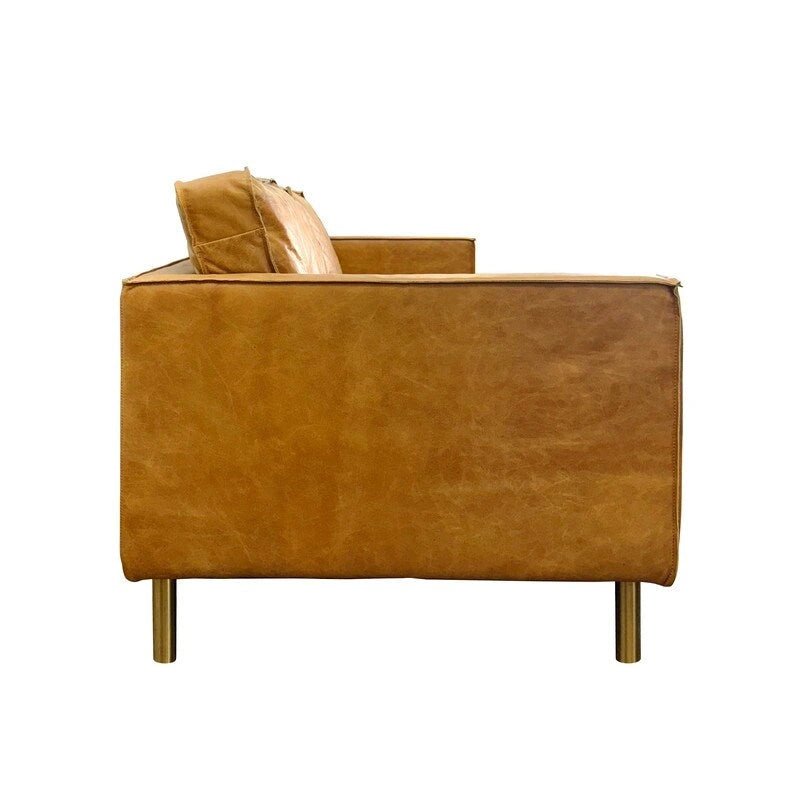 Natural Luxury Distressed Leather Minimalist Sofa - 78.8W x 35.5D x 33.5H