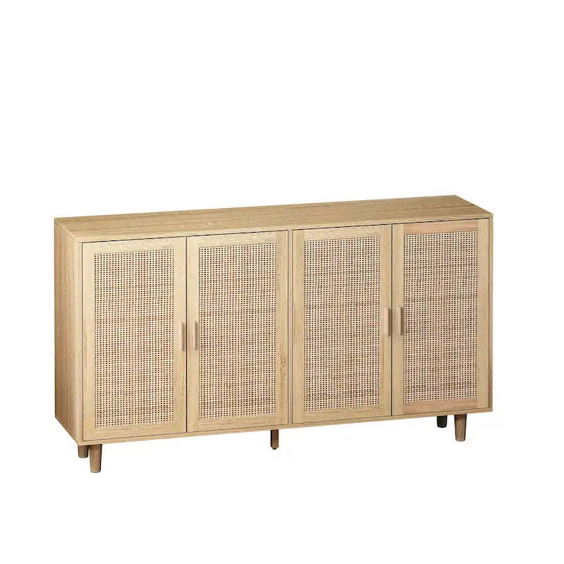 Rattan-Schrank mit 4 Türen zur dekorativen Aufbewahrung - 62.2L x 15.75W x 34.25H