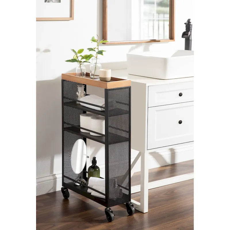 Industrial Iron Storage Cart - 18x7x30