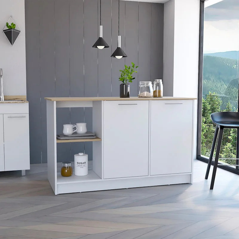 Kücheninsel für Esszimmer und Küche, Weiß / Helleiche