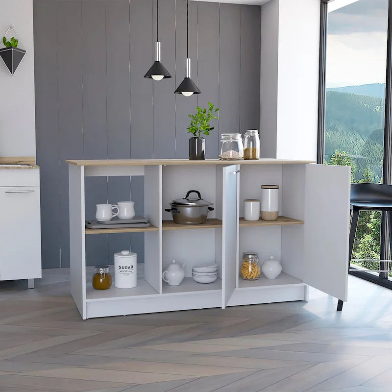 Kücheninsel für Esszimmer und Küche, Weiß / Helleiche