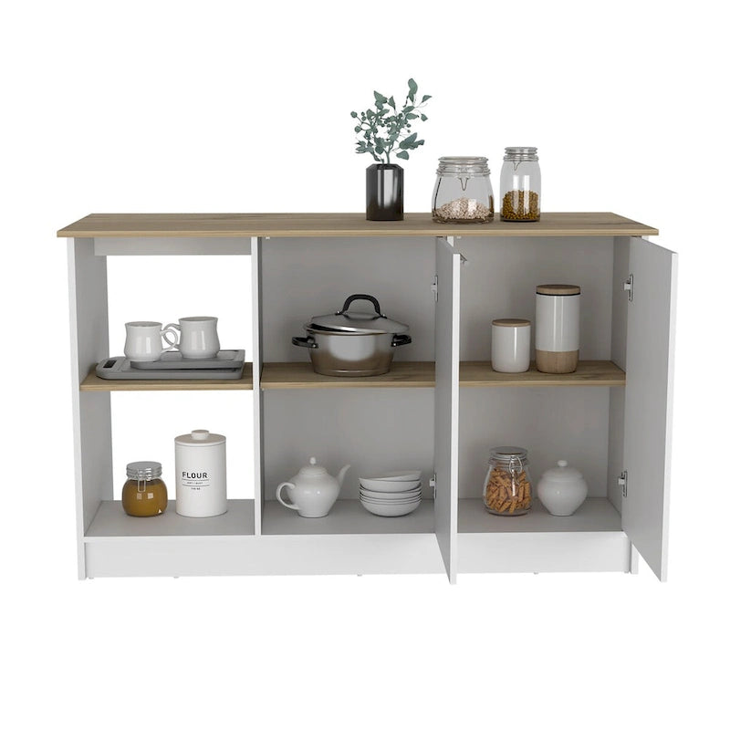 Kücheninsel für Esszimmer und Küche, Weiß / Helleiche