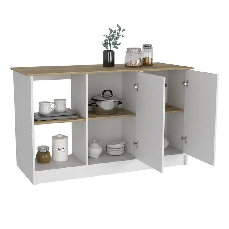 Kücheninsel für Esszimmer und Küche, Weiß / Helleiche