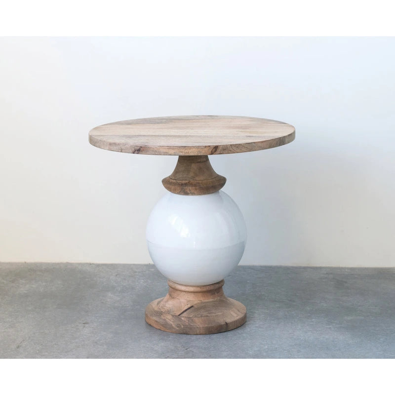 Round Mango Wood and Metal Pedestal Table