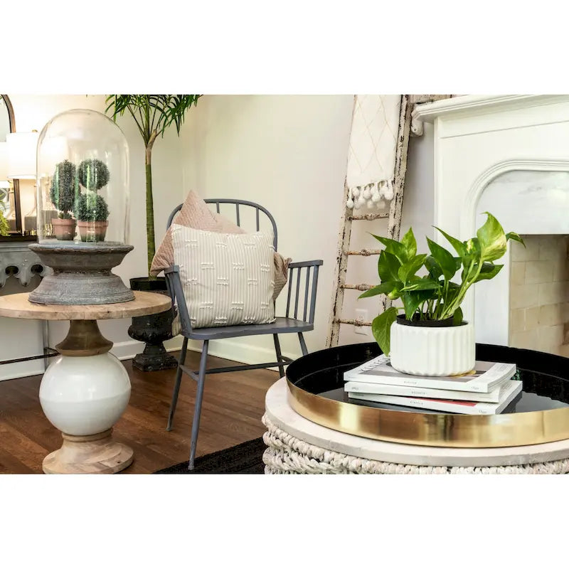 Round Mango Wood and Metal Pedestal Table