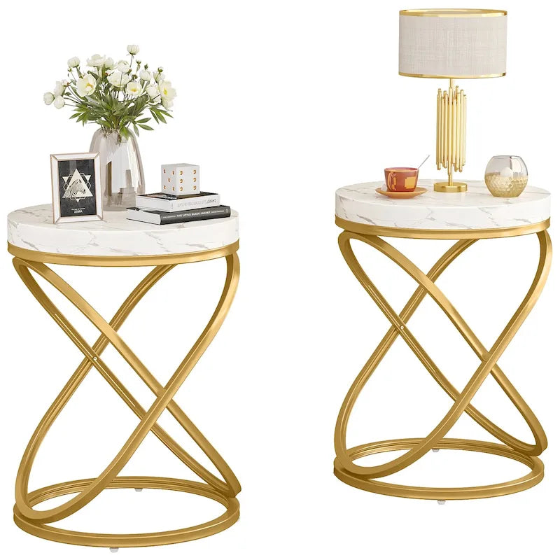 Runder Beistelltisch mit Metallgestell für das Wohnzimmer (Set aus 2) - 2PCS