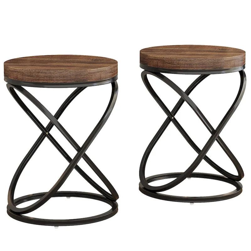 Runder Beistelltisch mit Metallgestell für das Wohnzimmer (Set aus 2) - 2PCS