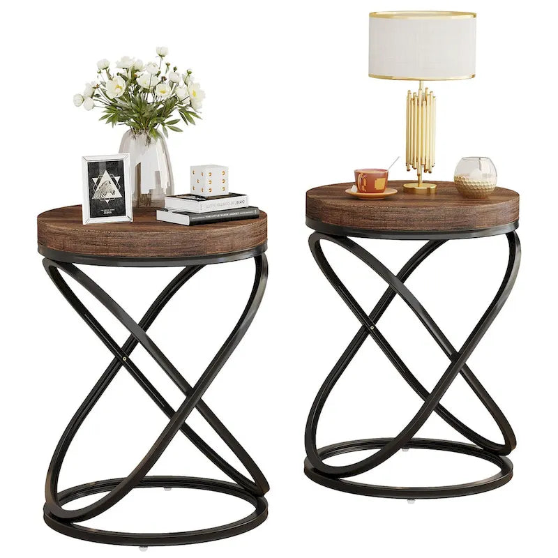 Runder Beistelltisch mit Metallgestell für das Wohnzimmer (Set aus 2) - 2PCS