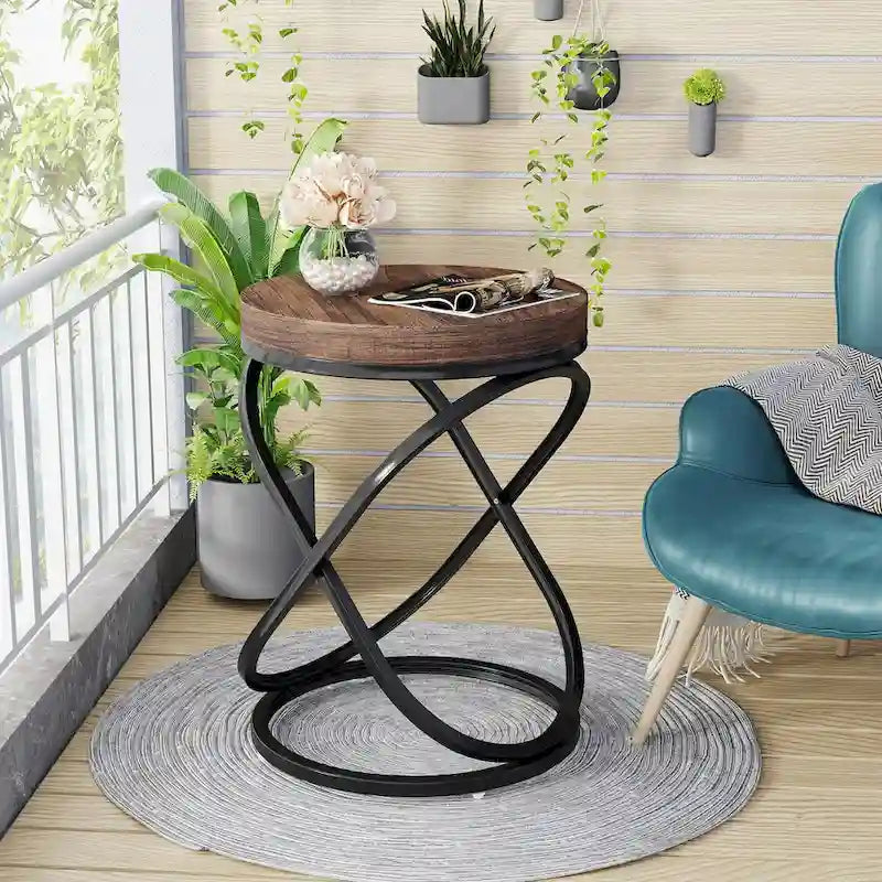 Runder Beistelltisch mit Metallgestell für das Wohnzimmer (Set aus 2) - 2PCS