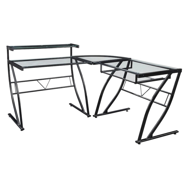 L-Shaped Glass Top Home Office Gaming and Editing Desk