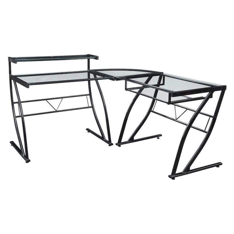 L-Shaped Glass Top Home Office Gaming and Editing Desk