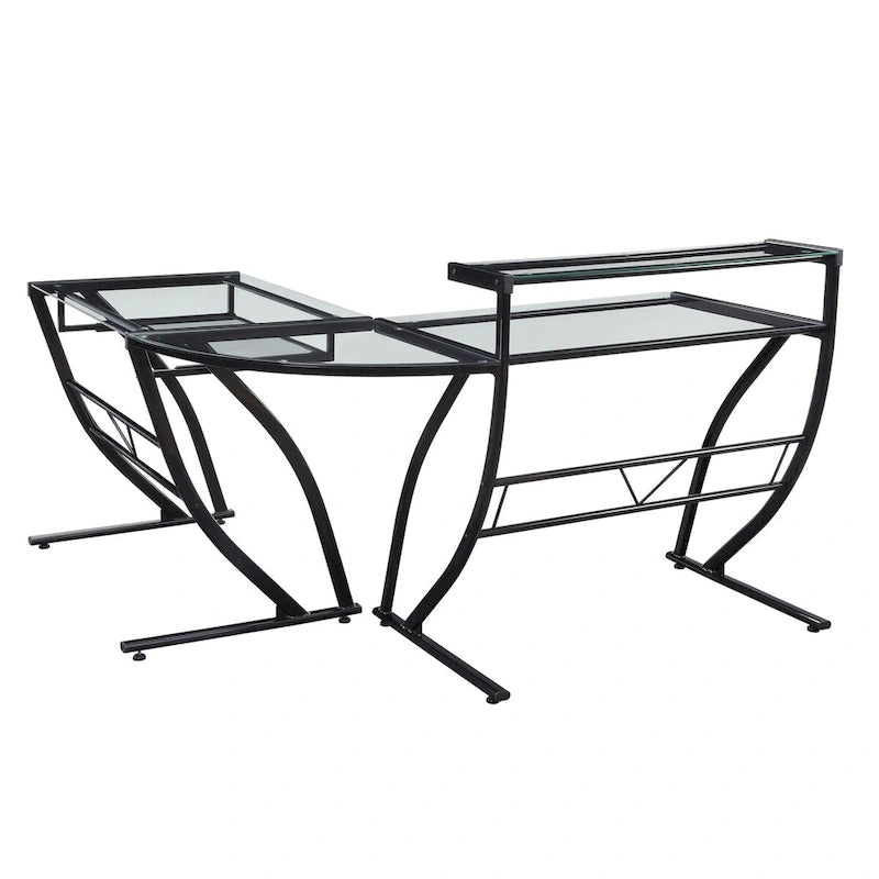 L-Shaped Glass Top Home Office Gaming and Editing Desk