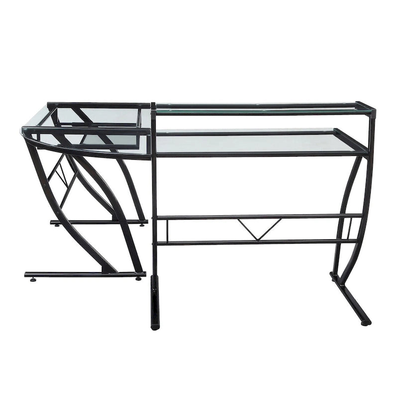 L-Shaped Glass Top Home Office Gaming and Editing Desk