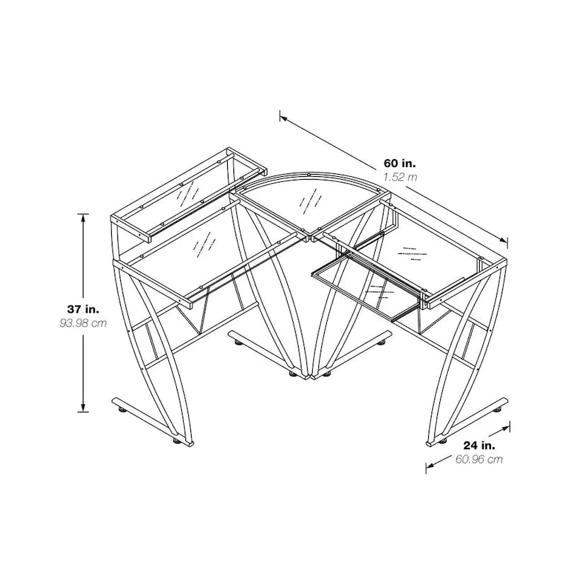 L-Shaped Glass Top Home Office Gaming and Editing Desk