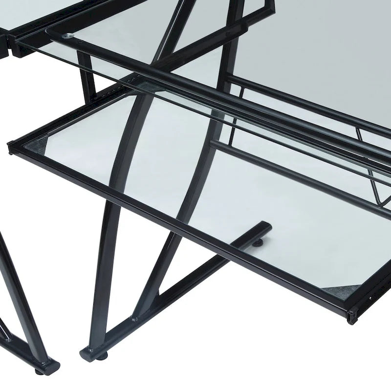 L-Shaped Glass Top Home Office Gaming and Editing Desk