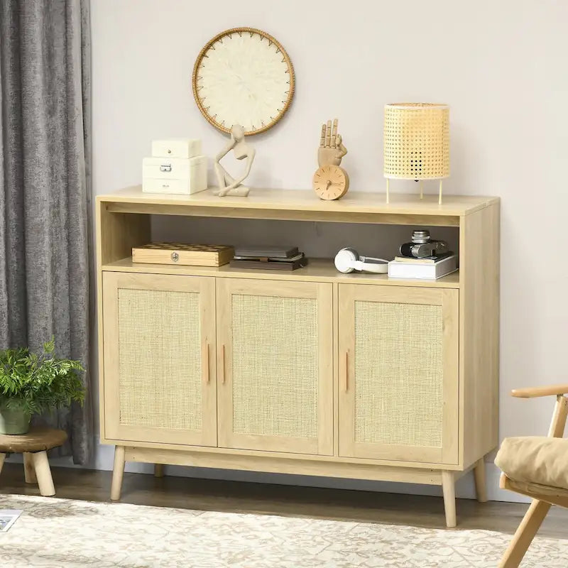 Boho-Sideboard mit Rattan-Türen, Natur