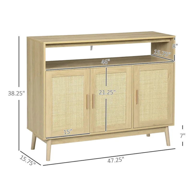 Boho-Sideboard mit Rattan-Türen, Natur