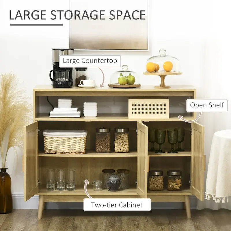 Boho-Sideboard mit Rattan-Türen, Natur