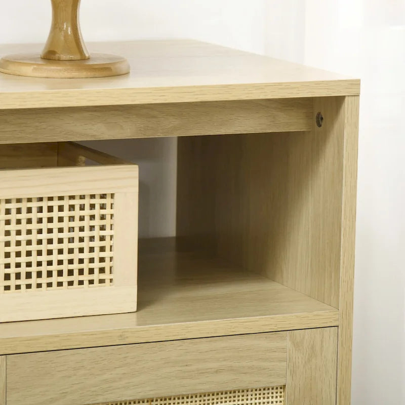 Boho-Sideboard mit Rattan-Türen, Natur